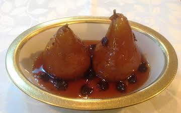 Poached Pears in Brandy Ginger Syrup