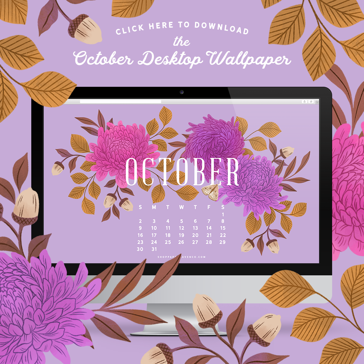 October 2022 Illustrated Desktop Wallpaper by Paper Raven Co. #dressyourtech #desktopwallpaper