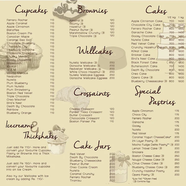 The Boston Cupcakery menu 