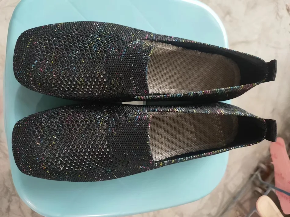 Square Toe Flat Bottom Flying Woven Pumps Women's Slip-on Casual Shoes. Comfortable, breathable, and stylish everyday fo