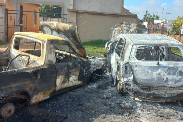 The two vehicles were torched by community members in Etwatwa.