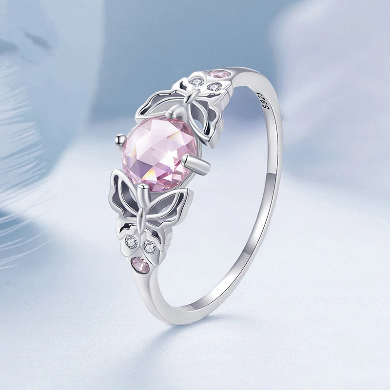 Anello Farfalla Argento Sterling Placcato Oro Bianco Bracciale Ornamento Personalità Donna Gioielli Raffinati.