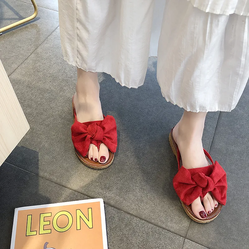 Sandales d'été en contreplaqué avec nœud, style coréen, chaussures d'extérieur légères et tendance pour un look estival et stylé.
