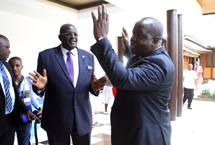 CS's George Magoha and Fred Matiang'i during 21st Conference of Commonwealth Education Ministers at Safari Park Hotel Nairobi on April 27, 2022/