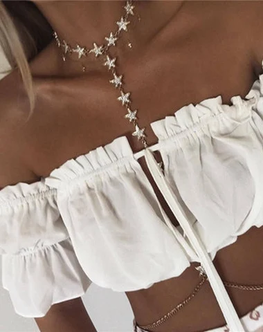 Flash Diamond Pentagram Body Chain. - 0