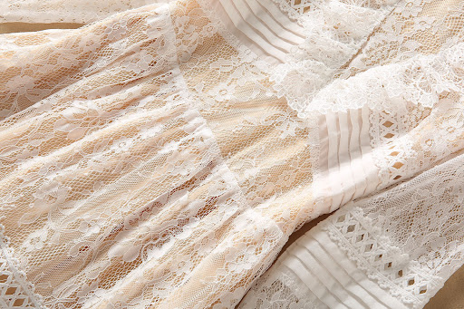 Title 16, Pleated Stitching Lace Long Sleeve Dress