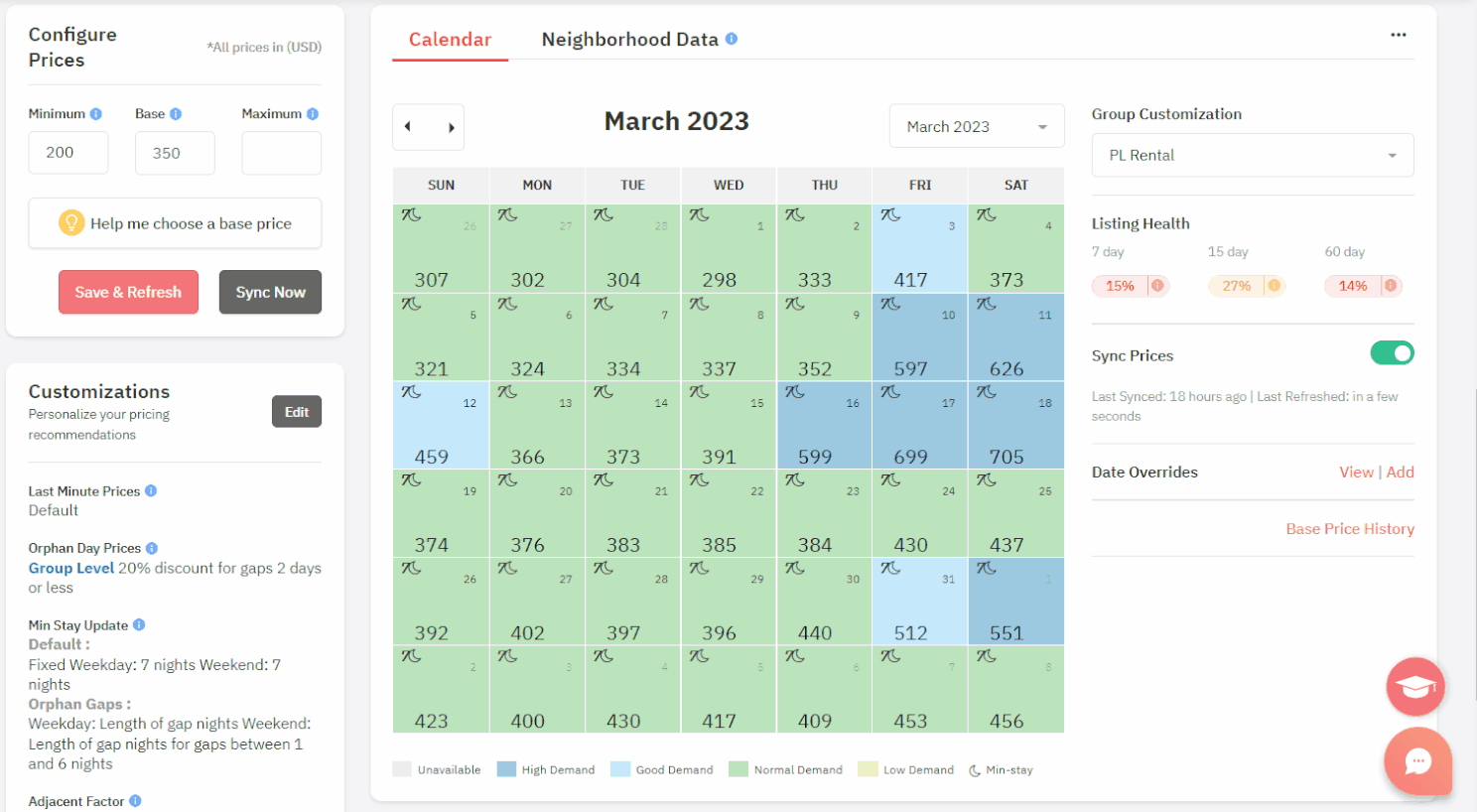 PriceLabs Pricing Calendar