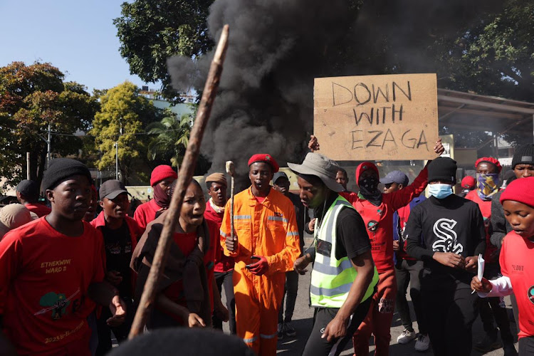 Students aligned with the EFF student command protested outside the Durban University of Technology on Thursday.