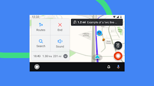 The Waze UI, as it appears on Android Auto.