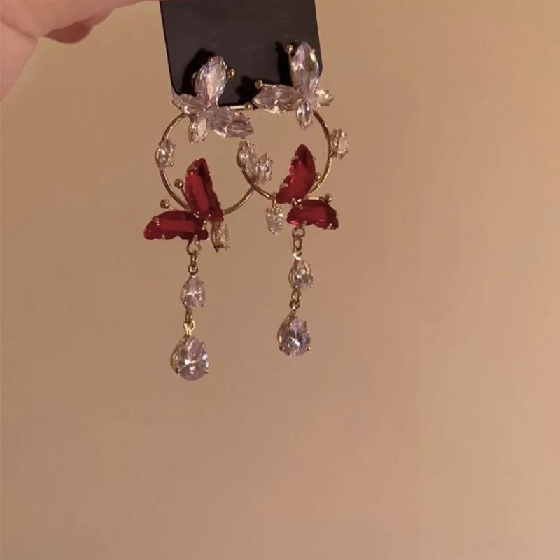 Title 3, Boucles doreilles papillon rouges longues pour...