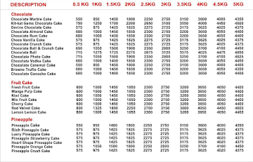 Sun Shine Cake menu 