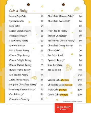 Govindas Bakery menu 