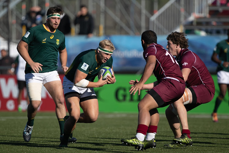 Dylan Richardson of South Africa runs with the ball during the World Rugby U20 Championship match between South Africa and Georgia at Racecourse Stadium on June 08, 2019 in Rosario, Argentina.
