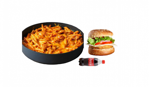 Veg Pasta (Red Sauce) & Veg Burger Combo