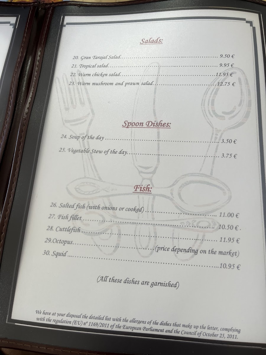 Restaurante Gran Tarajal SIN GLUTEN gluten-free menu