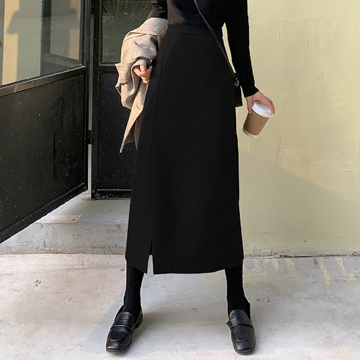 Title 3, Korean Style Slim Fit Mid-length Skirt, Flatter...