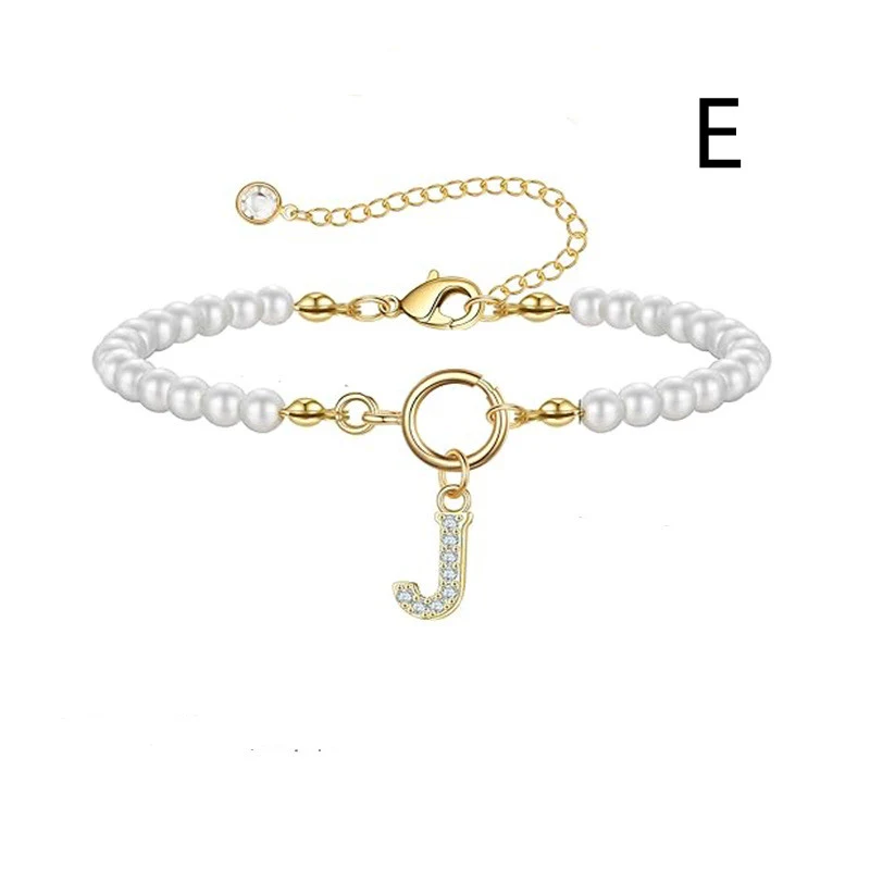 2024 Nueva Pulsera Inicial con Cierre de Palanca para Mujer A-Z, Colgante de Letra, Perlas de 6mm, Joyería Elegante, Regalo Perfecto