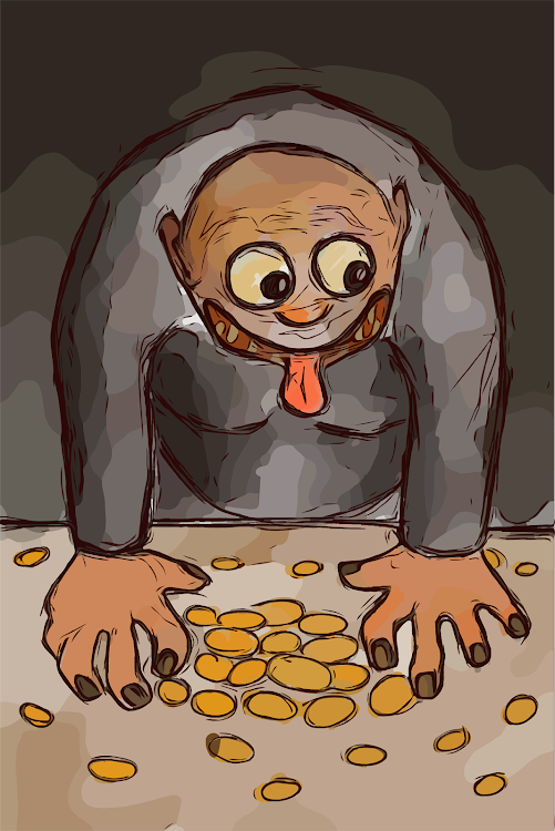 A man salivates at his fortune