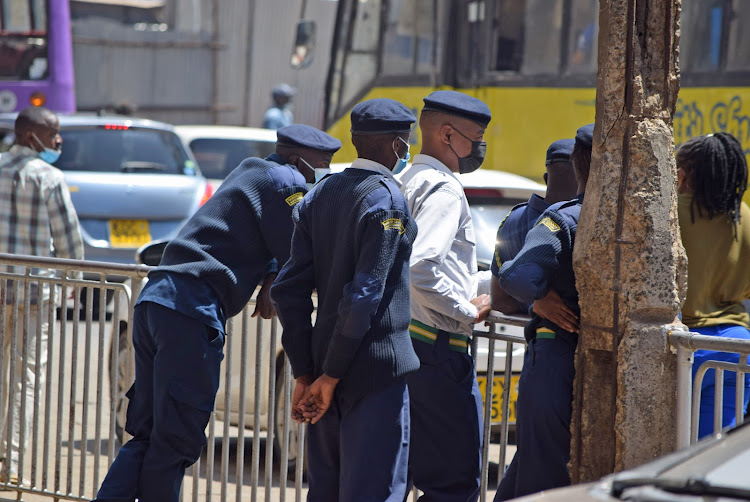 Newly recruited Nairobi Inspectorate officers at the Central Business District (CBD) on January 25,2022.