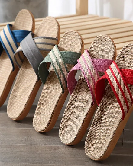 Men Shoes Slippers Linen Home Indoor Open Toe Flat Shoe B... - 3
