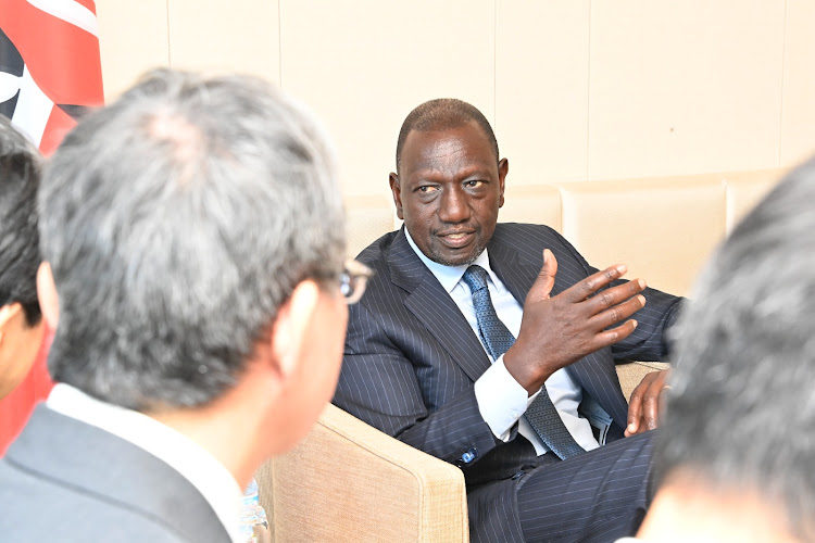 President William Ruto with a delegation led the Governor of the Japan Bank for International Cooperation (JBIC) Hayashi Nobumitsu in Tokyo, Japan on February 8, 2024.