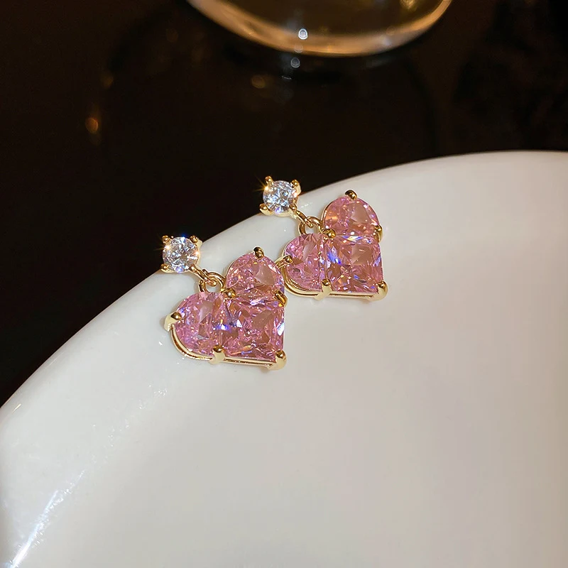 Pendientes de botón de circonita en forma de corazón para mujer, perfectos para un brillo elegante y romántico en cualquier ocasión, un regalo ideal.