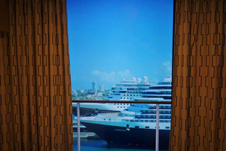 The lifelike view from the virtual balcony in interior staterooms.