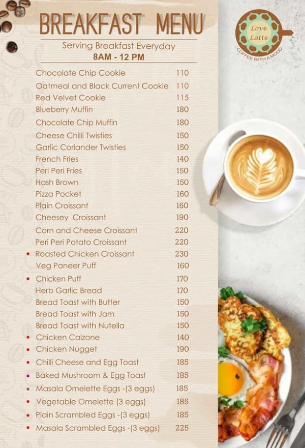 Love & Latte menu 