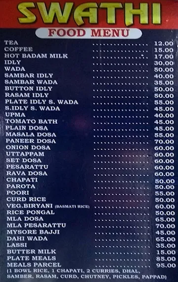 Swathi Family Restaurant menu 