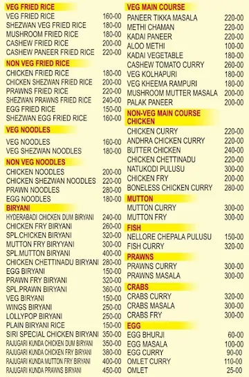 Central Grand menu 