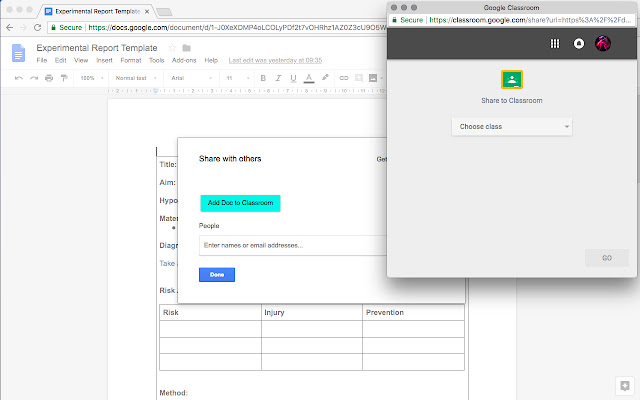 Add Doc to Classroom chrome extension