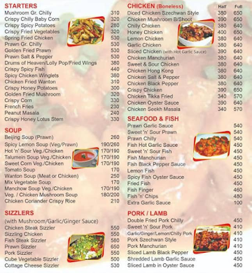 Chimney Sizzlers menu 