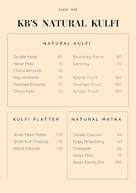 Kb's Kulfi & Icecream menu 1