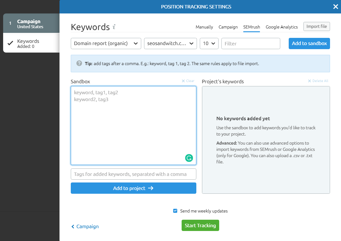 SEMrush keywords