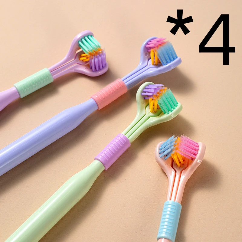 Cepillo de dientes suave de macaron de tres lados para limpieza profunda dental. Portátil, seguro y perfecto para viajar.