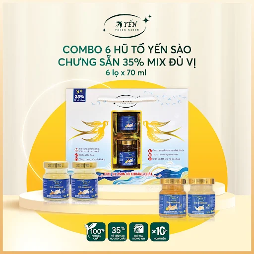 Tổ Yến chưng hạt chia 35% Yến Thiên Nhiên Hộp 6 hũ