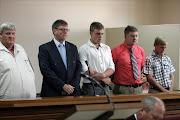 November 18, 2016. Murder accused  Anton   Loggenberg , Hendrik Prinsloo, Cornelius  Loggenberg , Lodewikus van der Westhuizen and Gert van Vuuren, in the circuit court of the Free State High Court sitting in the Parys Magistrate’s Court. Missing is sixth accused Gert van der Westhuizen. PHOTO: ANTONIO MUCHAVE © Sowetan