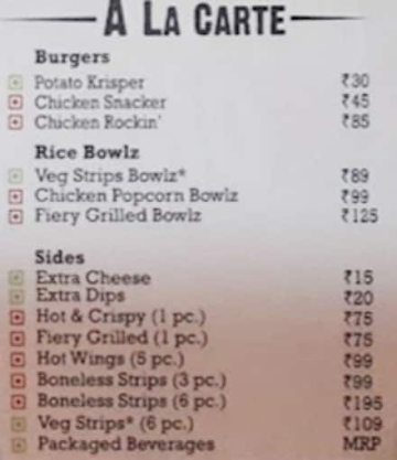 KFC menu 