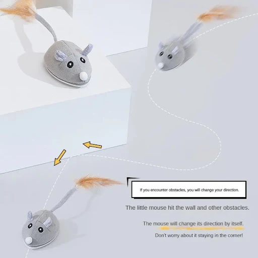 Interactive Mouse Toy for Cats USB Charging Moving Rat with Feather Toys Play-Catch Training Toy Catnip Cat Toys Tunnel