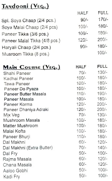 Snacks & Tandoor Junction menu 