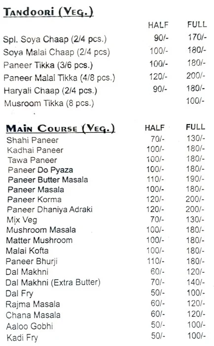 Snacks & Tandoor Junction menu 