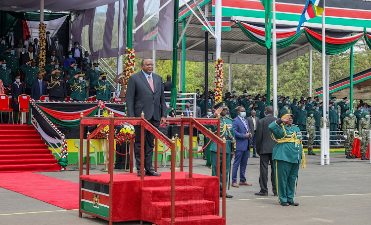 President Uhuru Kenya during the 2022 NYS recruit pass-out parade at Gilgil campus on June 10,2022