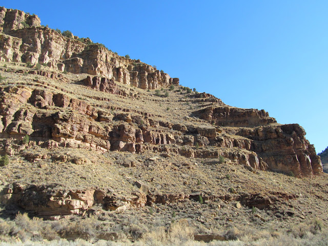 Part of the route through cliff bands; The Fortress is in the top-left