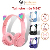 Tai Nghe Mèo Chụp Tai Bluetooth Không Dây Có Mic Boman, Tai Phone Bluetooth Không Dây Gaming Có Đèn Led Đổi Màu Cute