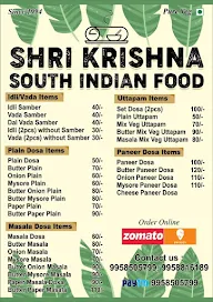 Shri Krishna South Indian Food menu 1