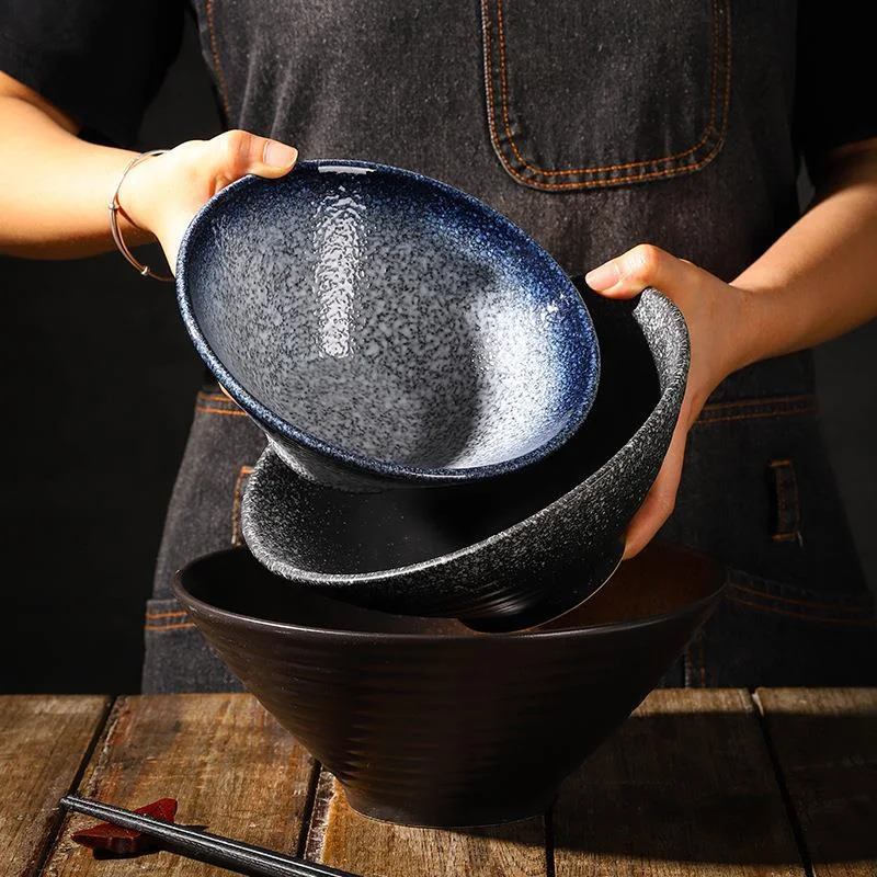 Grand bol en céramique de style japonais pour ramen, vaisselle créative pour la maison. Parfait pour vos soupes et nouilles. Profitez de vos repas.