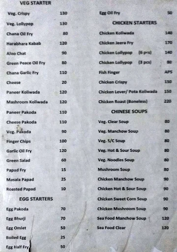 Hotel Roti menu 