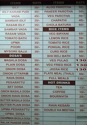 Hotel Nandini Veg menu 