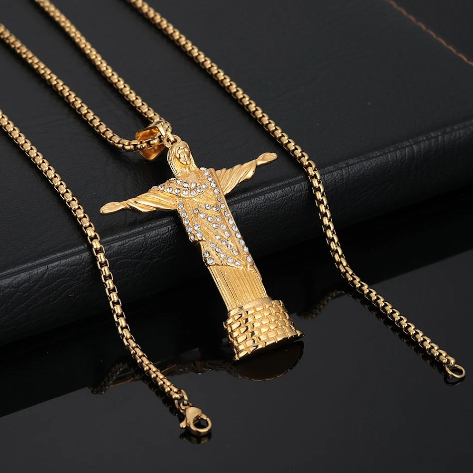 Colar Retrato Vintage Aço Inoxidável Pingente Cidade de Deus Expresse sua fé com este colar único. Durável, elegante e um acessório perfeito para qualquer pessoa.