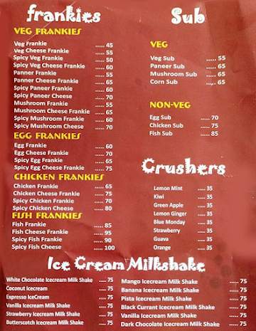 SGS Snackers menu 